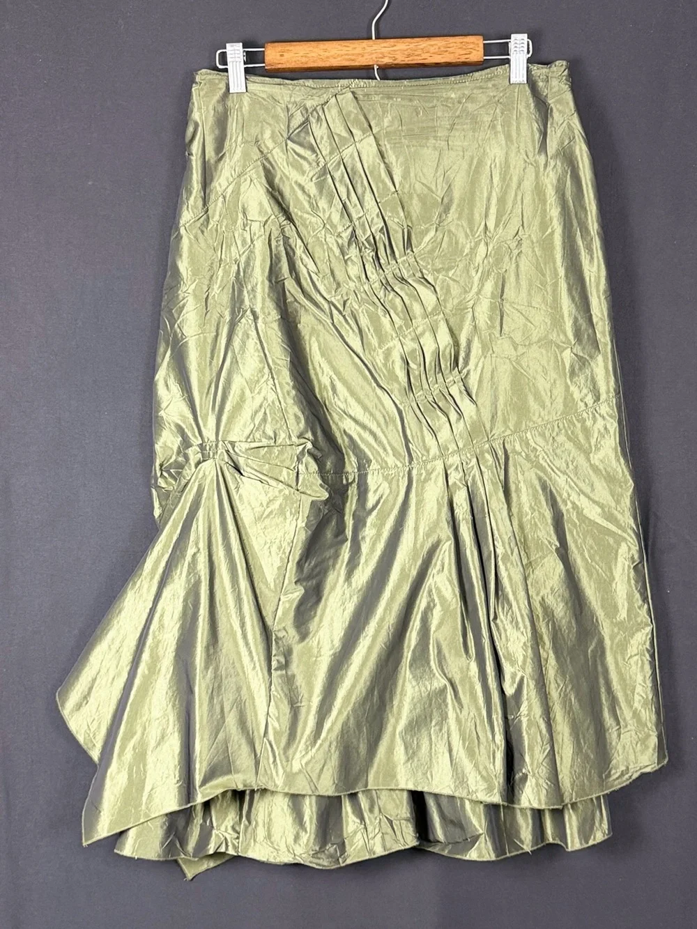 Ross Mayer Olive Green Two piece Taffeta Dress Suite Jacket & Layered Skirt Set